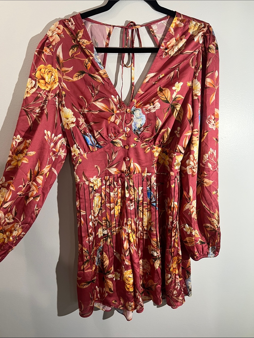Express Burgundy Floral Long Sleeve Romper